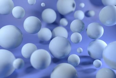 Mavi arkaplanda cam toplar, 3 boyutlu illüstrasyon.