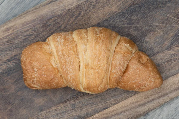 Overhead View Butter Breakfast Croissant Served Fresh Oven Wooden Platter — Stock Photo, Image