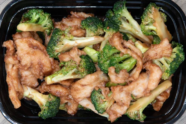 Vista Aerea Deliziosa Ciotola Broccoli Pollo Miscelati Pasto Cinese Fast — Foto Stock