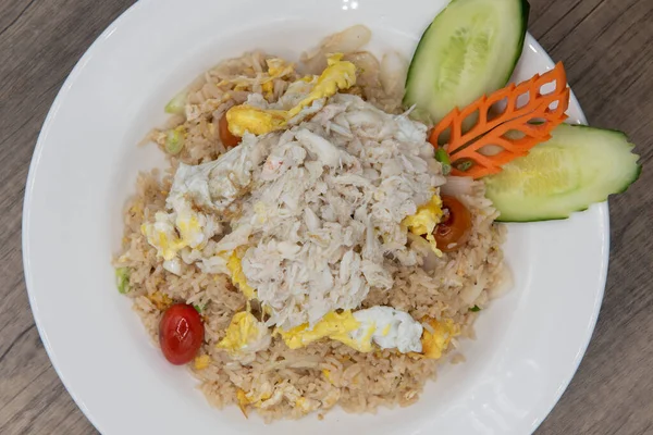 Overhead View Generous Helping Fried Rice Shredded Crab Meat Delicious — Stok Foto