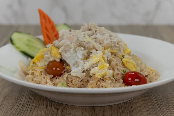 Generous Helping Fried Rice Shredded Crab Meat Delicious Pile Thai — Stockfoto