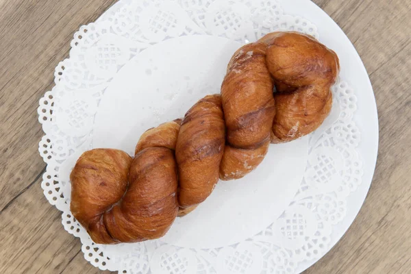 Vista Aérea Tentación Fresca Rosquilla Canela Del Horno Panadería Servido — Foto de Stock