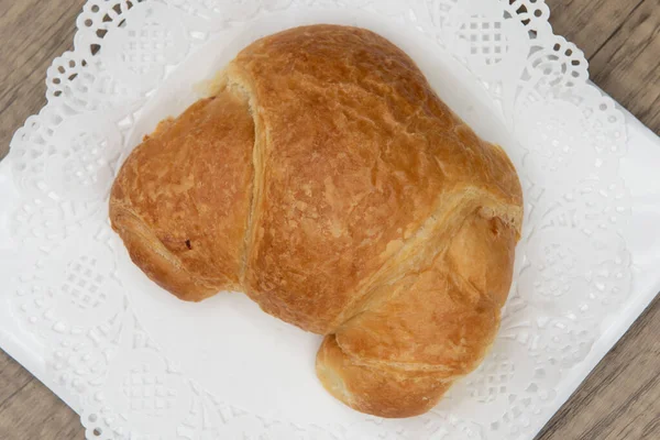 Vista Aérea Tentador Fresco Del Horno Jamón Croissant Queso Panadería — Foto de Stock