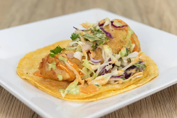 Taco Pescado Apetecible Con Presentación Perfecta Para Tentador Manjar Comida — Foto de Stock