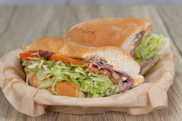 Mouth Watering Roast Beef Sandwich Loaded Melted Pepper Jack Cheese — 스톡 사진