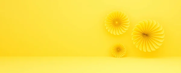 空のステージ 台座の勝者 ディスプレイ製品 ウェブサイト上のバナーのための黄色の3Dレンダリング 美しい夏の花の背景抽象的な 創造的なアイデア最小限 — ストック写真