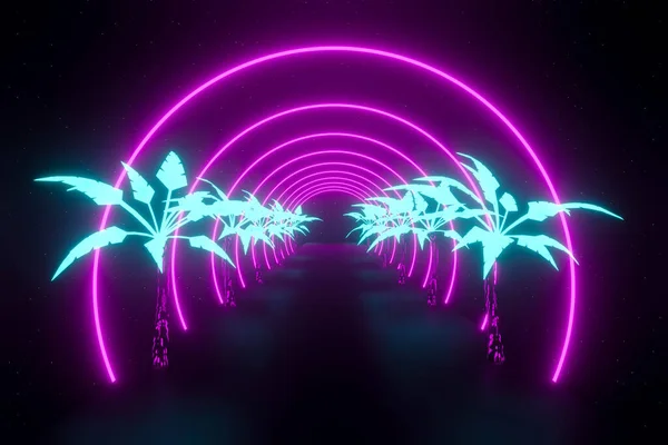 Renderelés Illusztrációja Web Banner Gyönyörű Kék Rózsaszín Neon Party Évek — Stock Fotó