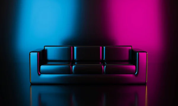 Möbel Sofa Stuhl Auf Dunkelschwarzem Hintergrund Abstrakte Blaue Und Rosa — Stockfoto