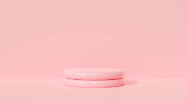 Makarna sahnesi podyumunun 3 boyutlu pembe arka plan resmi. Model, ürün ve vitrin için 3D podyum kaidesi. Ayakta durabilen en küçük stüdyo, bademli pasta..