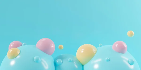 Ball 3d render design of pastel balloon blue background abstract texture with bubble party for display product, backdrop, banner on website. Minimal mockup with glossy sphere.