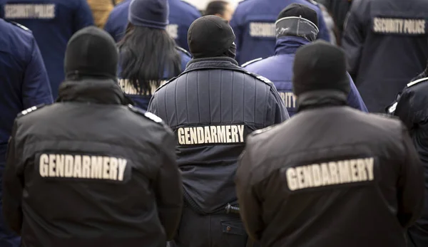 Police Officers Seen Backs Unrecognizable Policemen Policewomen Gendarmery — Stock Photo, Image