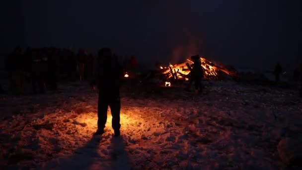 Sofia Bulgaria Martie 2022 Copiii Învârt Inele Foc Ritual Celebrare — Videoclip de stoc