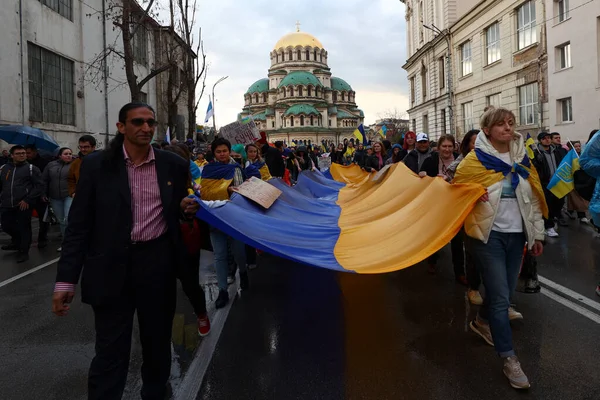 Sofya Bulgaristan Nisan 2022 Ukrayna Destek Yürüyüşü Sırasında Halk Ukrayna — Stok fotoğraf