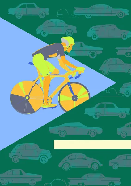 Яркий Велосипедист Светлом Фоне Попадает Ряды Автомобилей Луч Света Пробивающий — стоковое фото