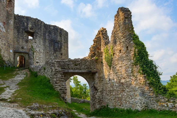 Dorneck Bölgesi, Dorneck Kalesi, Ruine Dorneck Kalesi 'ndeki harap olmuş taş savunma kalesinin panoraması.