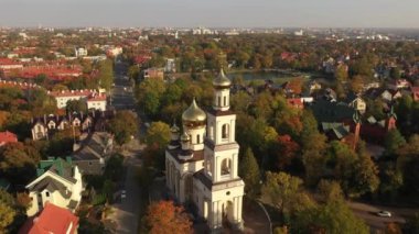 Kaliningrad 'daki Büyük Şehit Catherine Tapınağı, bir dronun manzarası.