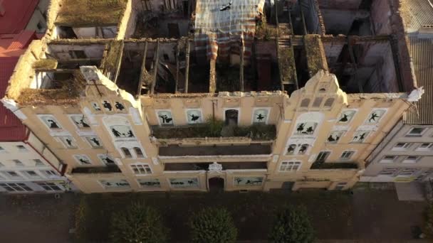 Old Damaged Theater Queen Louise Sovetsk Russia View Drone — Stock Video