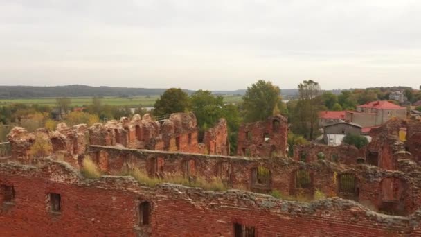 Velho Castelo Abandonado Ragnit Ruínas Cidade Neman Rússia Vista Drone — Vídeo de Stock