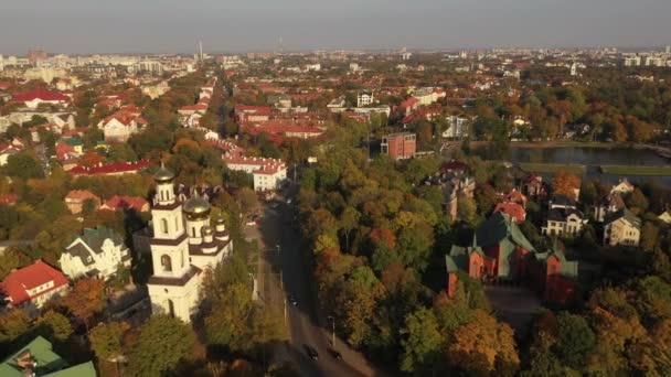 Świątynia Wielkiej Męczennicy Katarzyny Kaliningradzie Widok Drona — Wideo stockowe