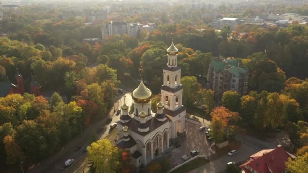 Tempel Van Grote Martelaar Catherine Kaliningrad Uitzicht Vanaf Een Drone — Stockvideo