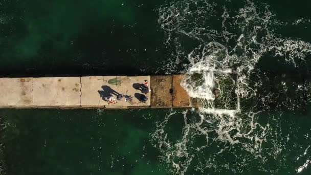 Fishermen Pier Black Sea View Drone — Stock Video