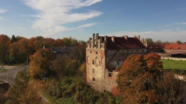 Velho Castelo Georgenburg Abandonado Chernyahovsk Rússia Vista Drone — Vídeo de Stock