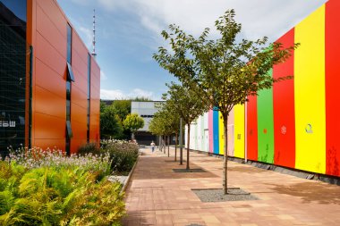 Kyiv, Ukrayna - 20 Ağustos 2021: Birim Şehri 'nin yenilik bölgesinin modern binaları