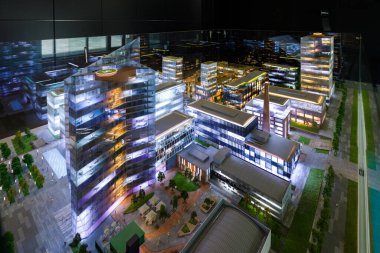 Kyiv, Ukrayna - 20 Ağustos 2021: Birim Şehrin yenilik bölgesinin 3 boyutlu modeli
