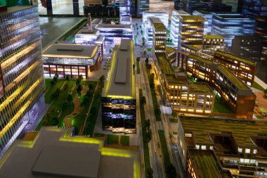Kyiv, Ukrayna - 20 Ağustos 2021: Birim Şehrin yenilik bölgesinin 3 boyutlu modeli