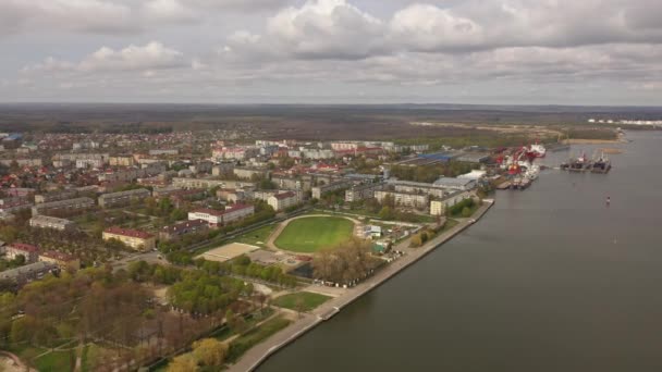 Vue Aérienne Stade Près Port Dans Ville Svetliy Région Kaliningrad — Video
