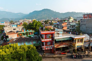 Pokhara, Nepal - 16 Kasım 2018: Pokhara sokaklarının üst manzarası