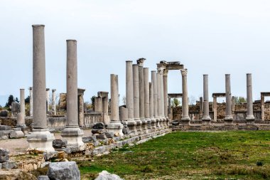 Türkiye 'nin Antalya kenti yakınlarındaki Antik Perge kentinde mermer sütunlar