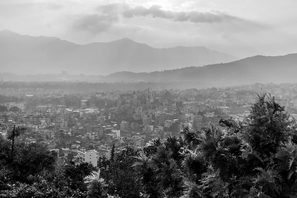 Pohled Město Káthmándú Swayambhunath Stúpy Při Západu Slunce Nepál — Stock fotografie