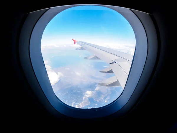 Vista Das Montanhas Pórtico Avião Conceito Viagem — Fotografia de Stock
