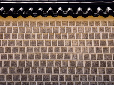 Geleneksel Kore mimarisi, Gyeongbokgung Sarayı 'nda taş duvar, Seul, Güney Kore.