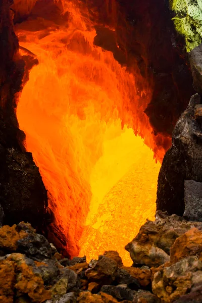Lava Áramlás Közelében Aktív Vulkán Tolbachik Kamchatka Oroszország — Stock Fotó