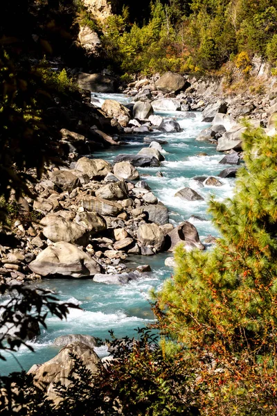Vale Rio Marsyangdi Himalaia Área Conservação Annapurna Rio Montanha Nepal — Fotografia de Stock