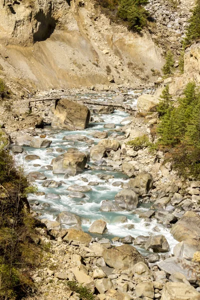 Vale Rio Marsyangdi Himalaia Área Conservação Annapurna Rio Montanha Nepal — Fotografia de Stock
