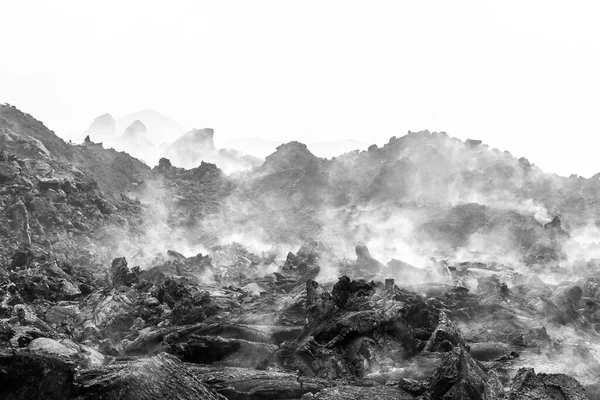 Schwarz Weiße Vulkanlandschaft Der Nähe Des Vulkans Tolbachik Bei Bewölktem — Stockfoto