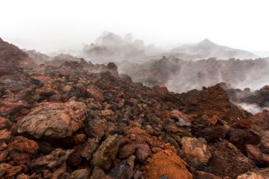 Fragment of volcanic landscape near Volcano Tolbachik, Kamchatka Peninsula, Russia