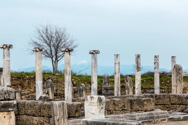 Old Marble Columns Mountains Ancient City Perge Antalya Turkey — Stock Photo, Image