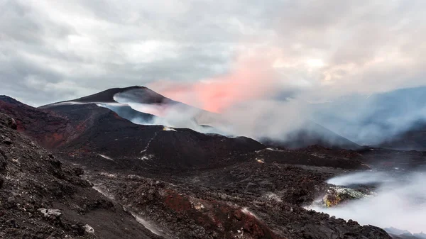 Eruzione Del Vulcano Tolbachik Tramonto Penisola Kamchatka Russia — Foto Stock