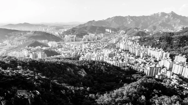 Svart Och Vit Vacker Utsikt Över Seoul Från Asan Mountain — Stockfoto
