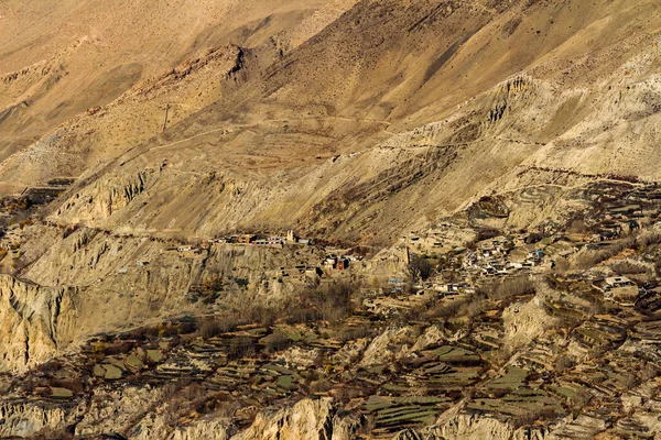 Azjatycka Wieś Górska Pola Tarasowe Jesienią Dolnym Mustangu Nepalu Himalajach — Zdjęcie stockowe