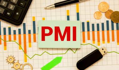 Ahşap küp üzerindeki metin PMI mum döküman kağıdı, ekonomik veri kavramı üzerine yatar.