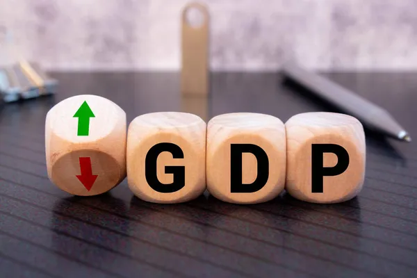 Gdp Gross Domestic Product Symbol Wooden Cubes Icon Word Gdp — Stock Photo, Image