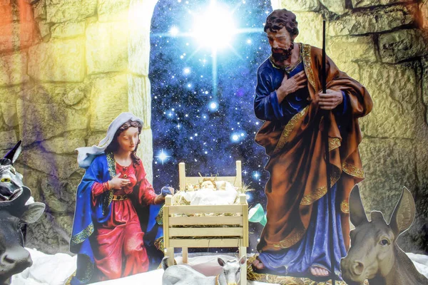 Tradiční Vánoční Scény Posvátné Světlo Zářící Pro Použití Ilustračním Designu — Stock fotografie