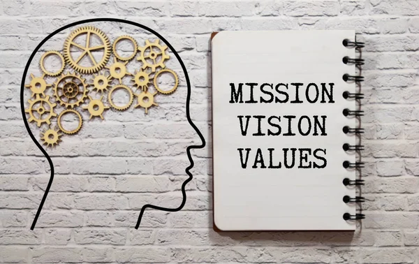 Value Vision Mission Inscription Cubes Yellow Pen Yellow Background Bright — Foto Stock