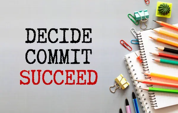 Conceptuele Handschrift Waaruit Blijkt Decide Commit Succeed Business Foto Tekst — Stockfoto