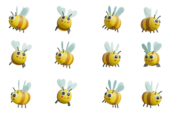 Cute Bee Cartoon Style Isolated White Background Rendering Assembly Clipping — ストック写真